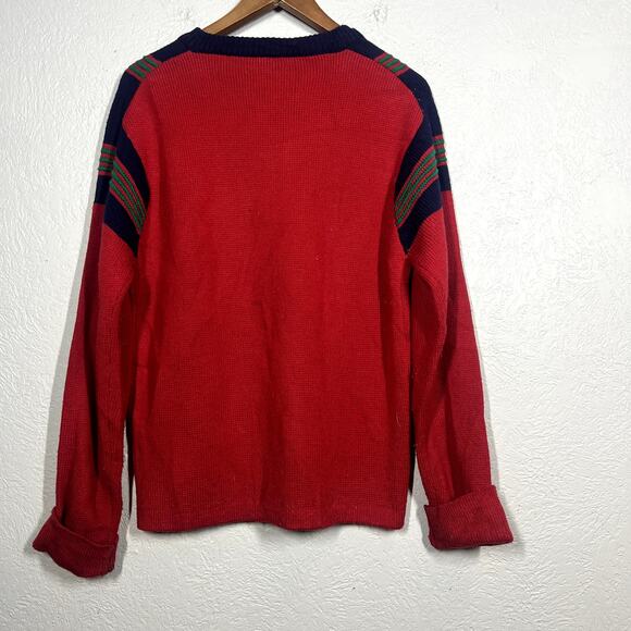 Vintage 90s Christopher Rand Crewneck Sweater Ribbed Red Stripe - M - Picture 2 of 3